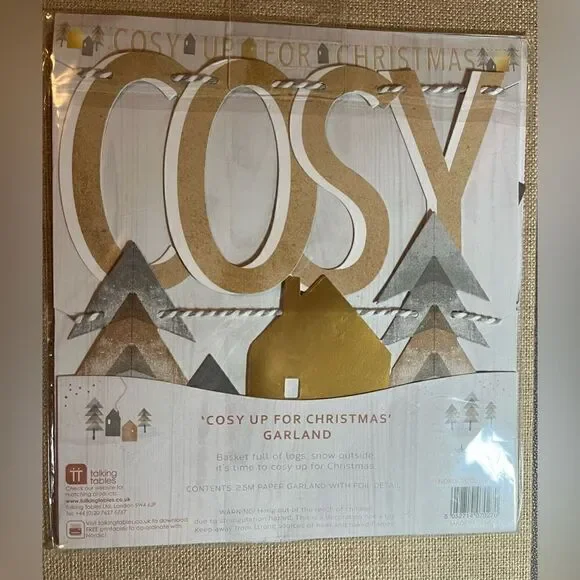 Cosy Up for Christmas Paper Banner Gold Foil Garland - large - new - 2.5M UK - Picture 3 of 4
